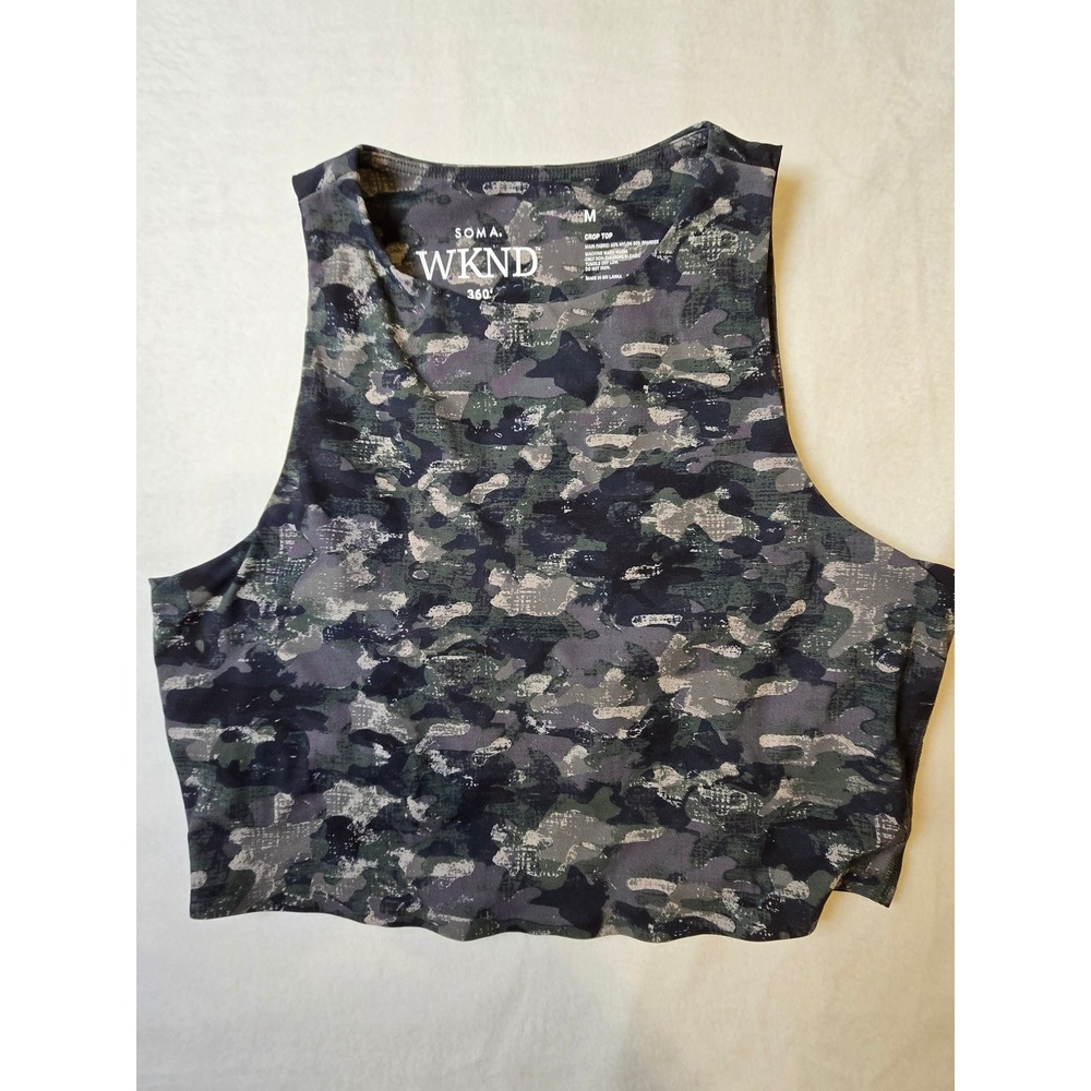 Soma WKND 360 Camo Crop Top High Neck Active Tank Grey Medium